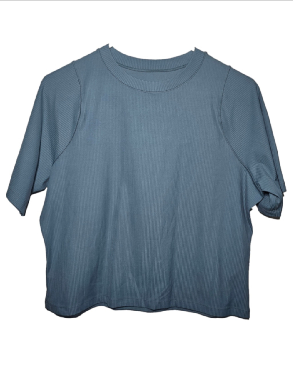 Nike Zenvy Rib Dri-FIT Short Sleeve Crop Top Smoky Blue XL NWT Yoga Workout